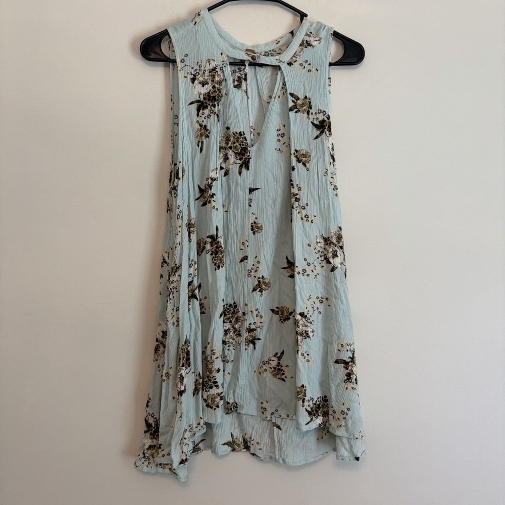 Free People Floral Tree Swing Tunic Dress‎ Keyhole Neck Sleeveless Short Mint S